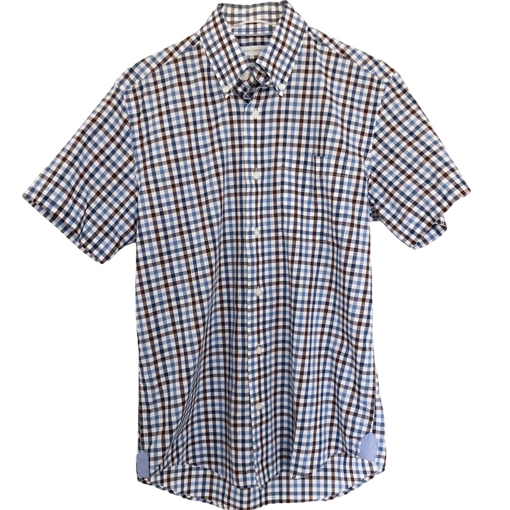 Alex Cannon Blue and Brown Short Sleeve Button Down Men’s  Shirt - Size Small